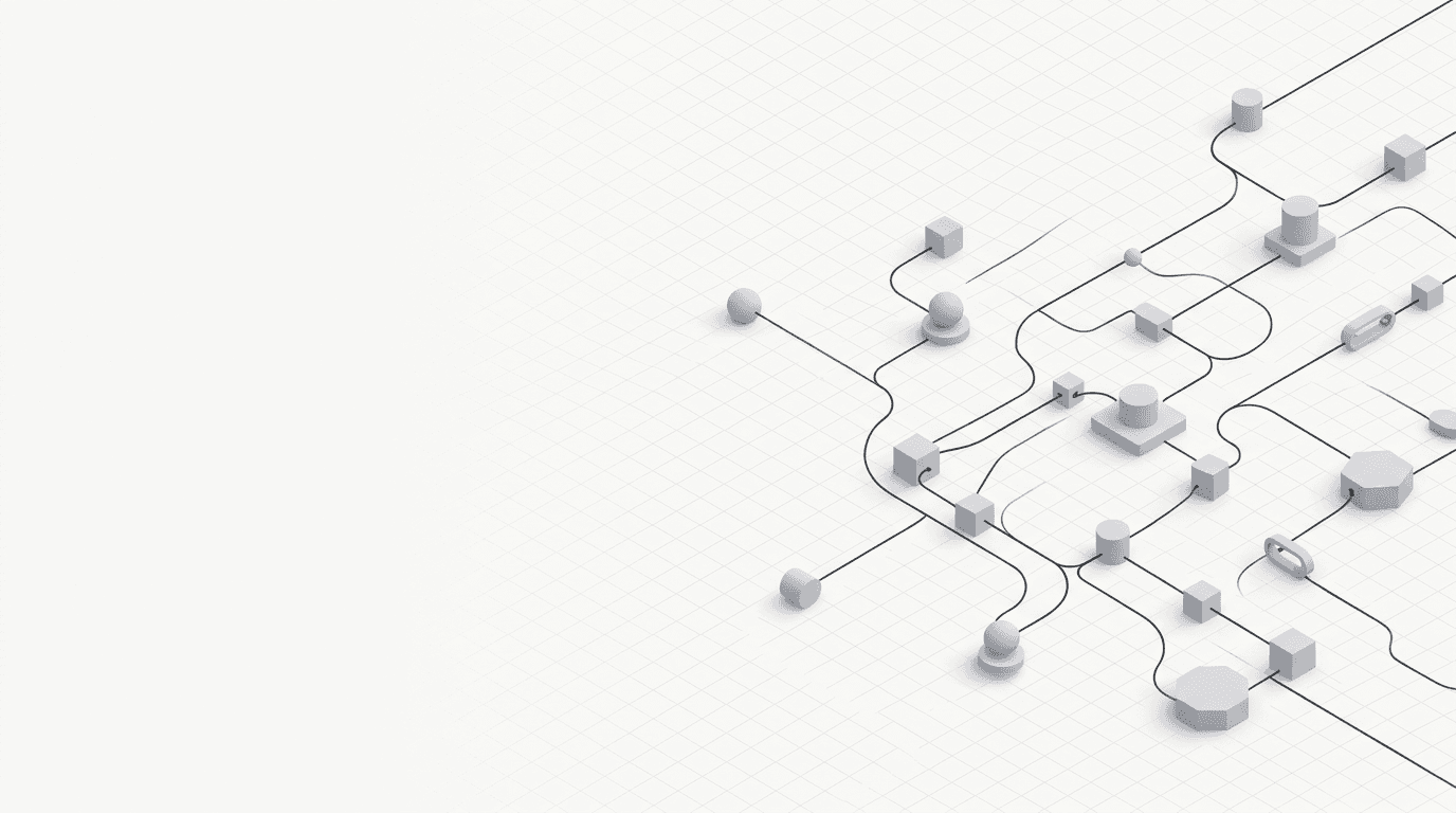 Abstract visualization of connected systems, data flow, and reliable digital infrastructure