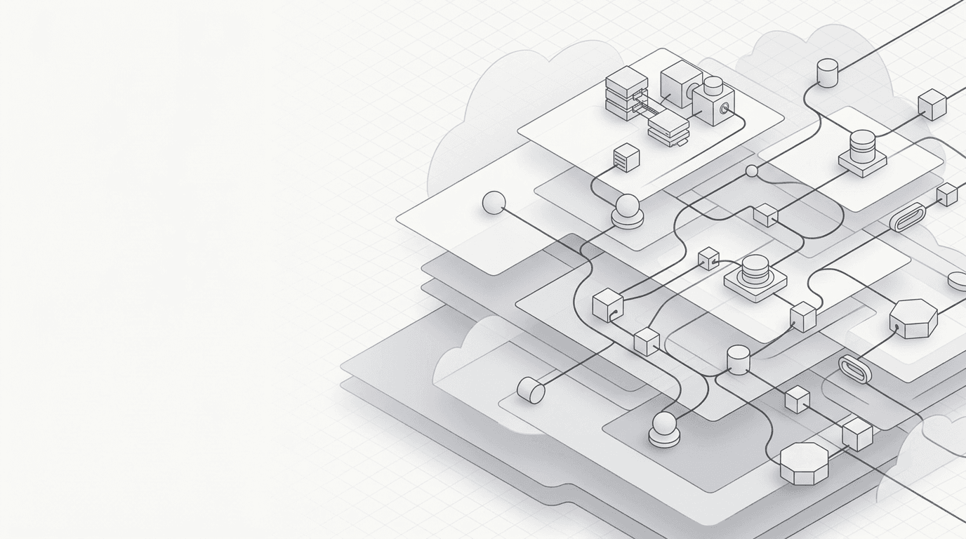 Abstract layers suggesting cloud infrastructure, modular systems, and delivered services